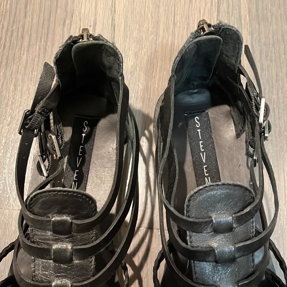 Steven by Steve Madden Staxxs Black Leather Gladiator Sandals 6.5 - Picture 9 of 10